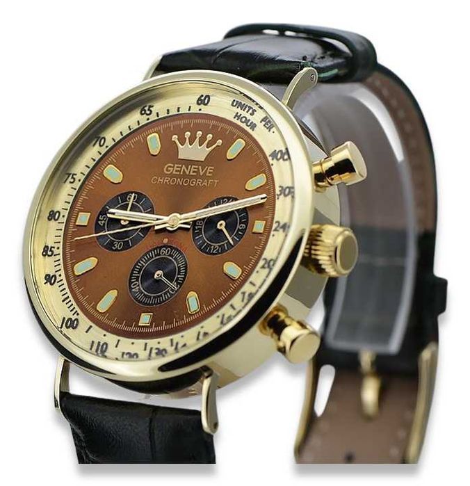 Złoty elegancki zegarek na pasku męski 14k Geneve mw012y-br Warszawa
