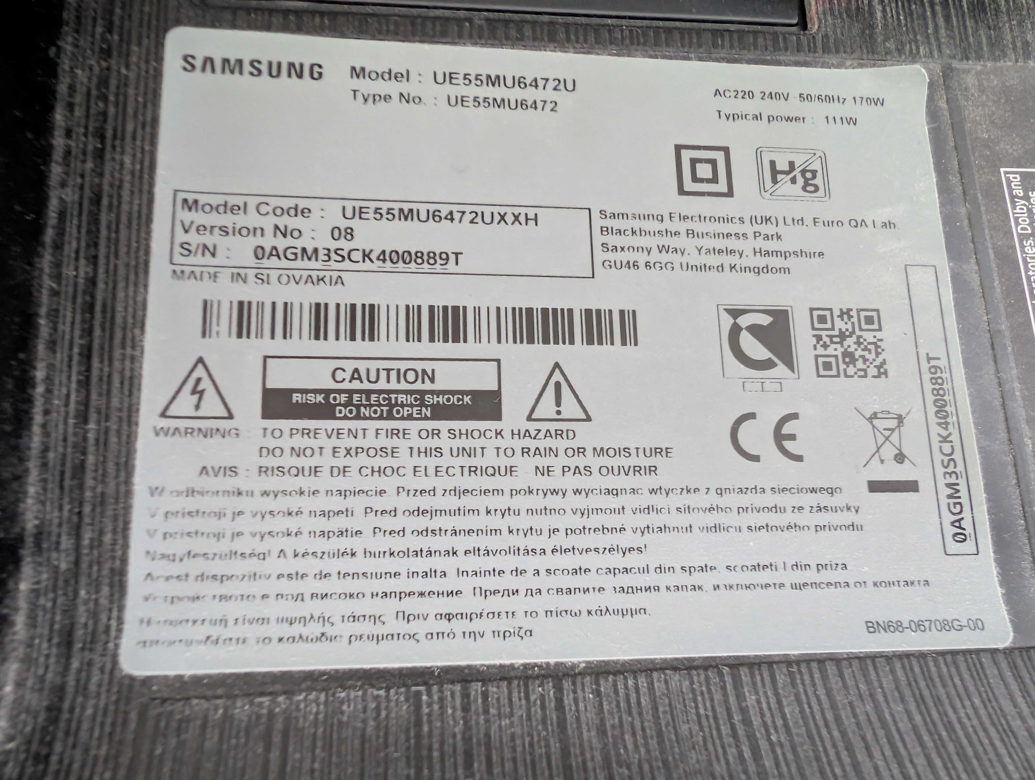 Telewizor Samusung UE55MU6472U Uszkodzona matryca