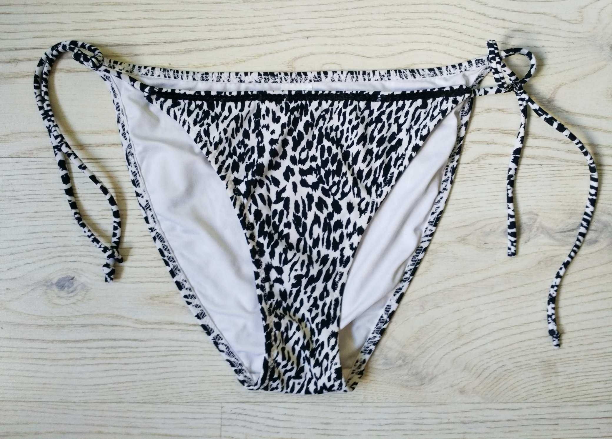 Wiązane majtki od stroju kapielowego bikini bialoczarne cętki 38 40 42