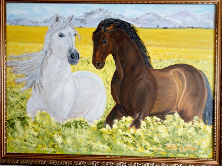 картина маслом лошади на природе