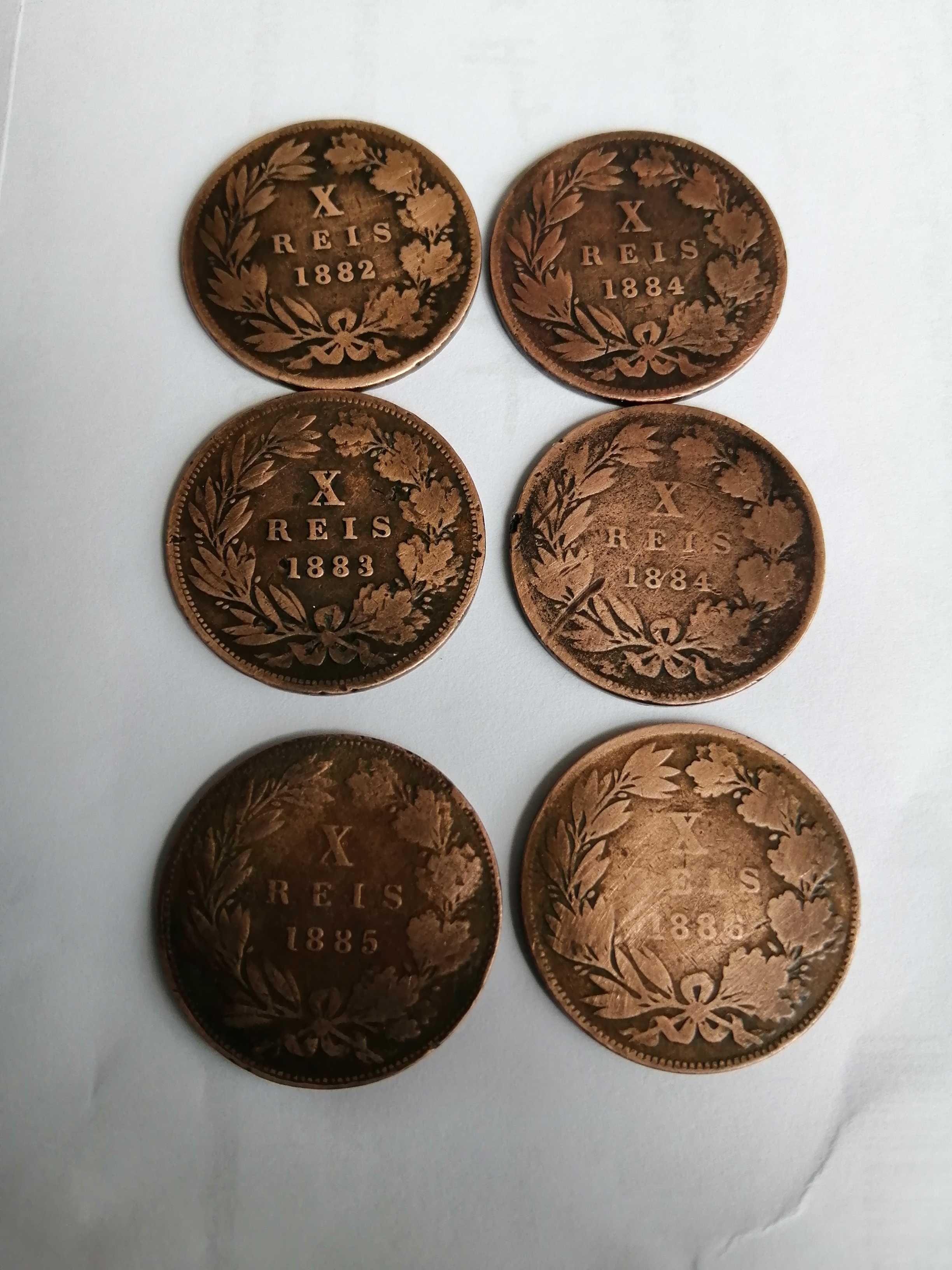 Colecção completa de moedas de X réis. D. Luís. 1882 /83/84/85/86