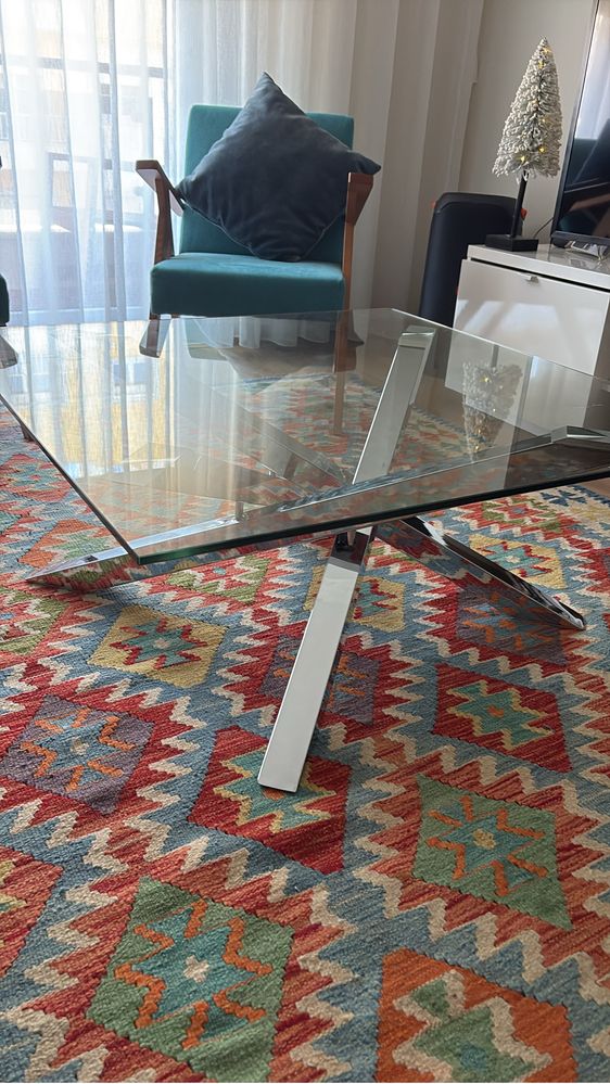 Mesa de centro 90x90 tampo vidro temperado