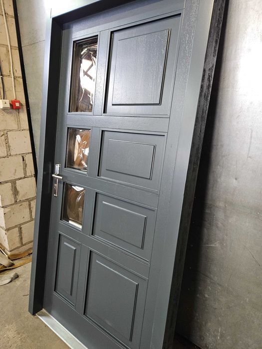 DRZWI Zewnętrzne Dębowe Drewniane Dąb Wejściowe 110x210cm Antracyt