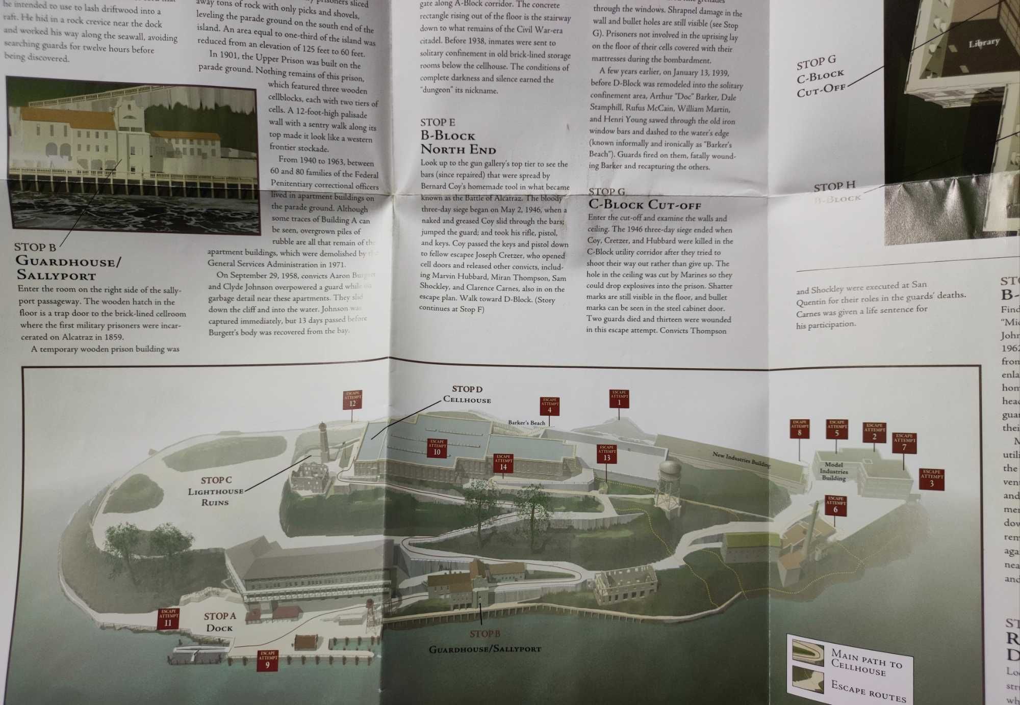Prisão Alcatraz folhetos turísticos oficiais descoberta e fugas (USA)