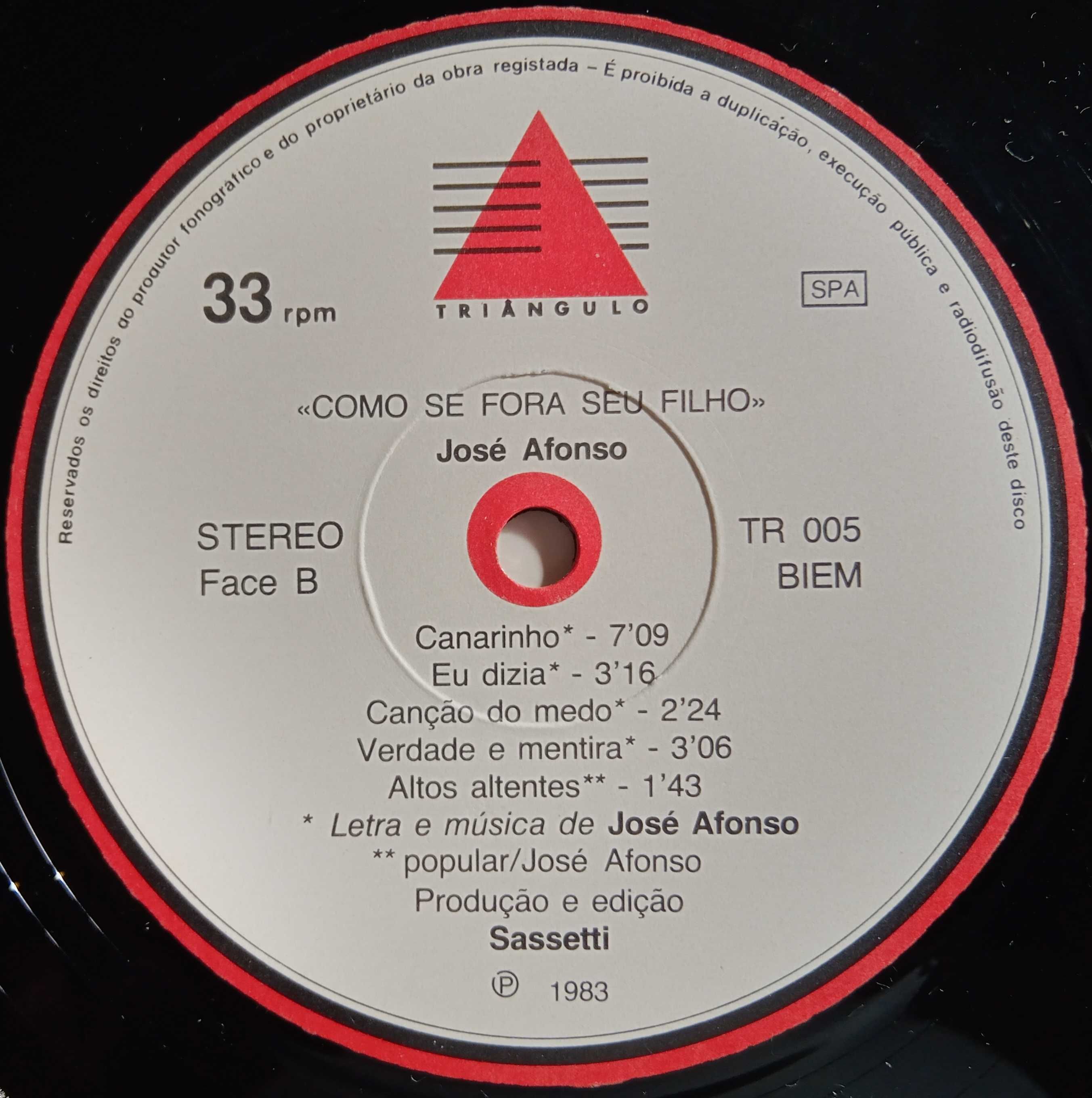 José Afonso	- - - - -		Como Se Fora Seu Filho	- - - - -	LP