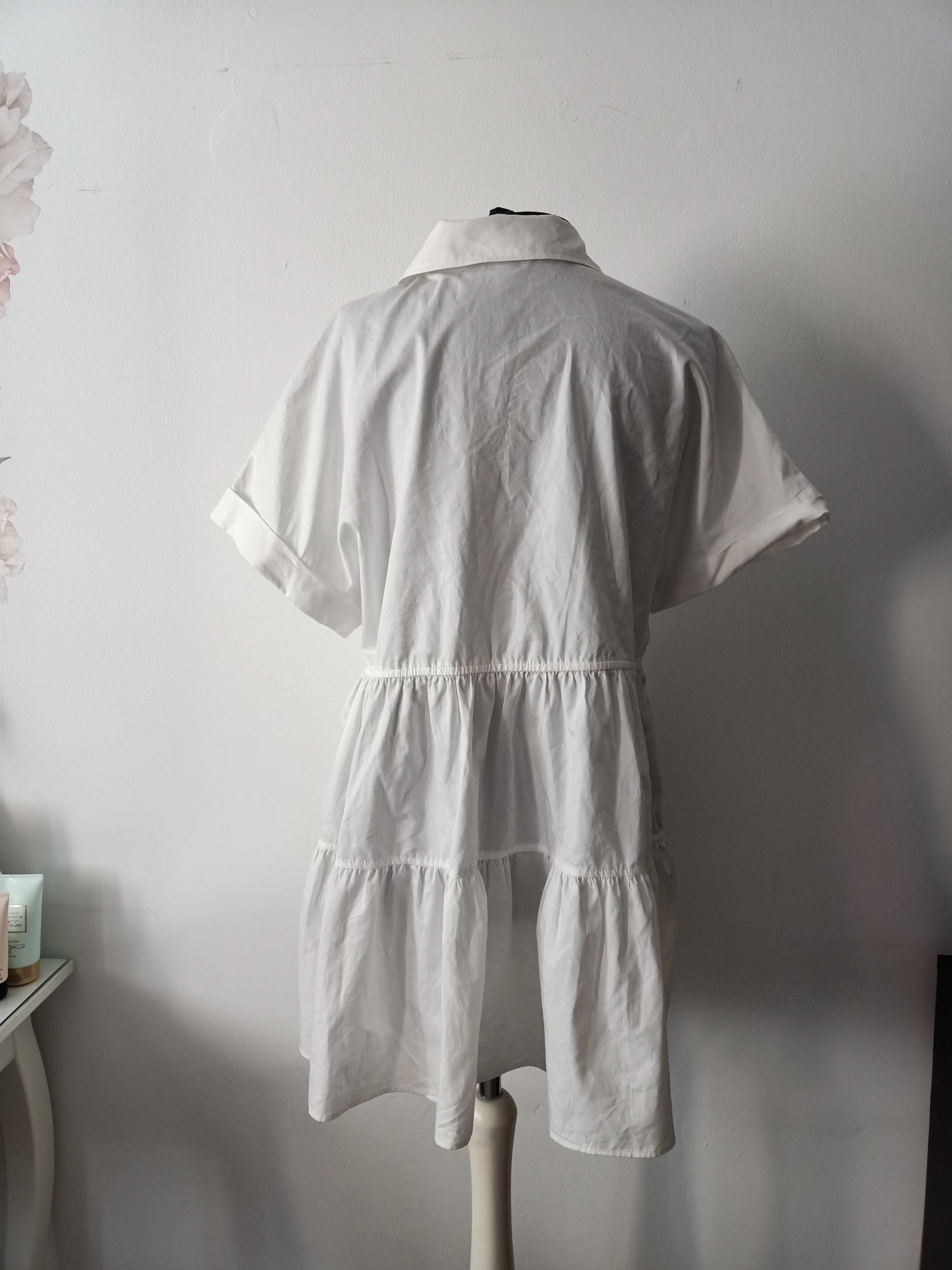 Nowa krótka biała sukienka z falbankami Zara 38 M bawełna 100%