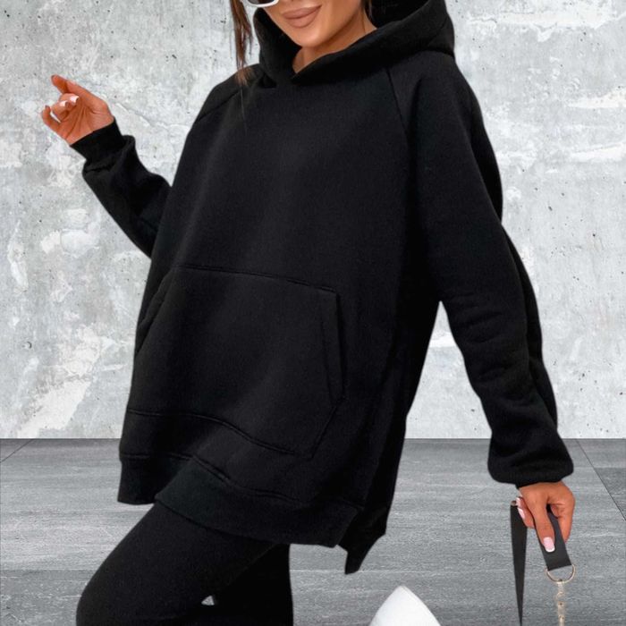 Komplet Dresowy Damski Uniwersalny CZARNY Bluza+Legginsy WYSYŁKA24H