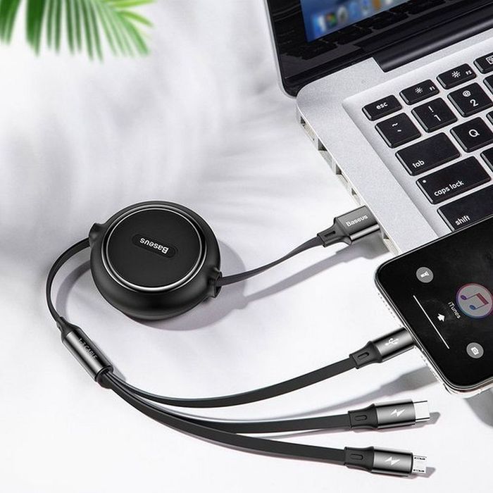 BASEUS kabel zwijany 3w1 USB A do Micro USB / Lightning / Typ C 3,5A