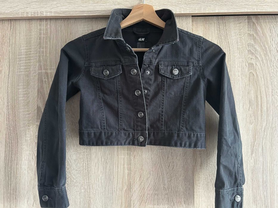 Elegancka krótka kurtka jeansowa, ramoneska H&M rozm. 128, na 7-8 lat