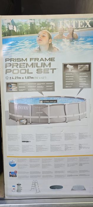 Basen ogrodowy stelażowy INTEX Prism 427x107 cm Pompa Drabinka Pokrywa
