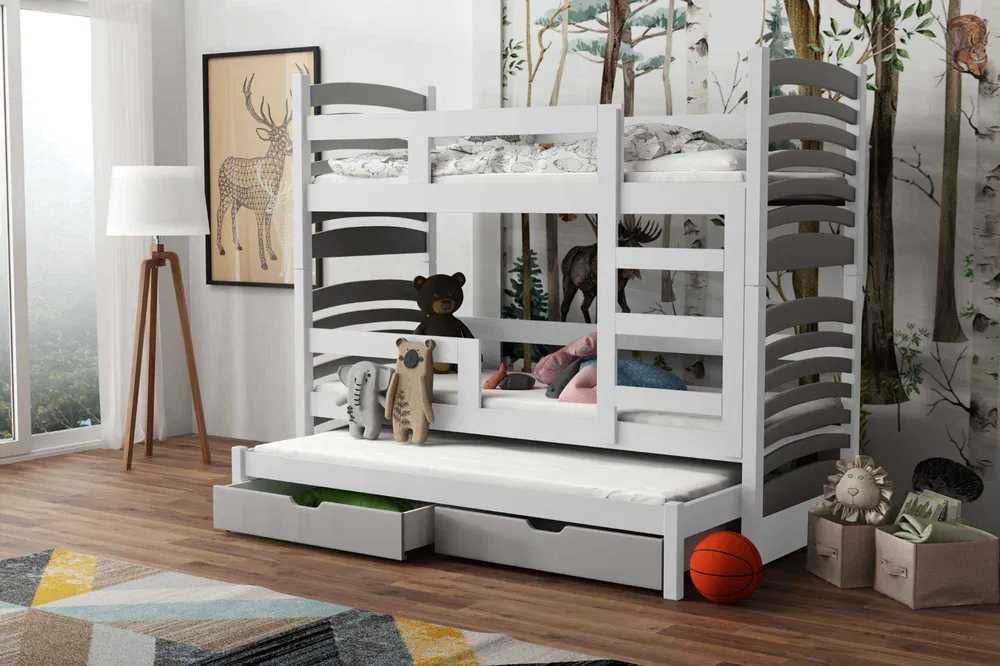 Dziecięce łóżko piętrowe OLAF z drewna sosnowego z materacami