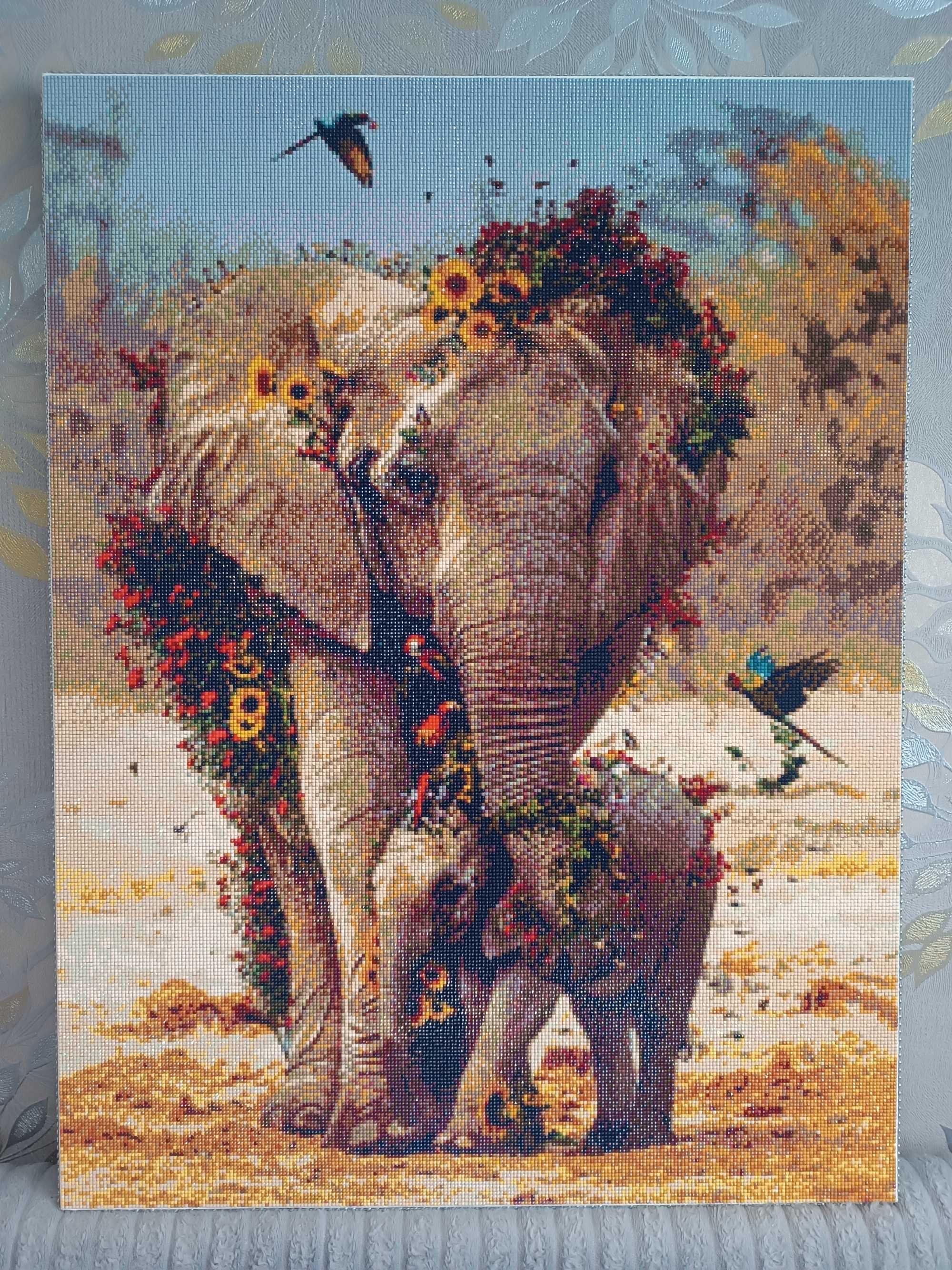 Картина "Африканські слони" 60*80 в техніці Алмазний живопис