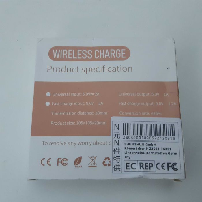 Carregador Wireless Qi 10W 2A 10cm Espelhado Novo