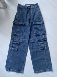 Zara nowe z metką niebieskie jeansy denim cargo z kieszeniami