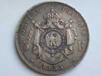 Moneta Srebrna Francja 5 Franków 1855 bardzo ładna