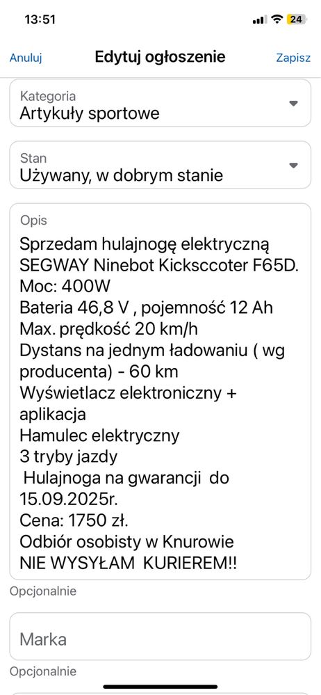 Hulajnoga elektryczna z gwarancją!