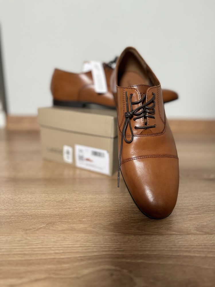 Buty skórzane lasocki do garnituru eleganckie 44 camel jasny brąz