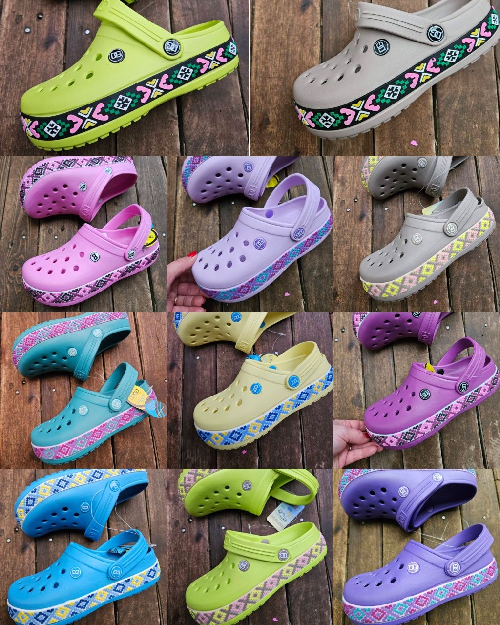 Кроксы crocs крокс сабо с орнаментом вышиванкой женские НОВЫЕ ЦВЕТА