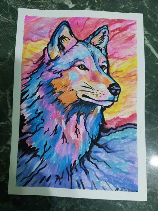 Akwarela obraz wilk wolf color