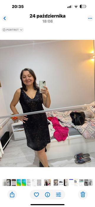 Czarna cekinowa sukienka na ramiączka Sylwester Andrzejki