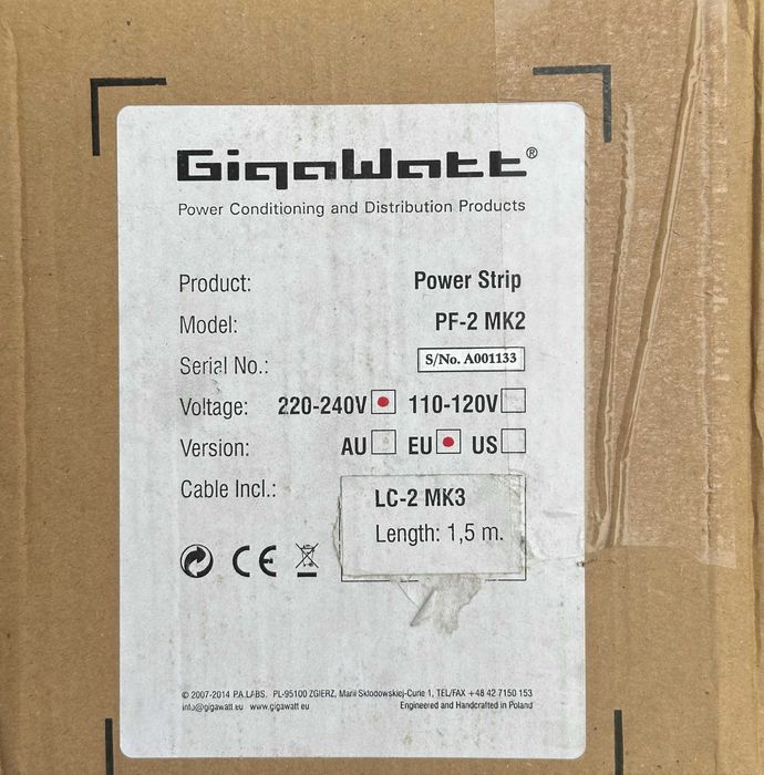 GigaWatt filtrująca listwa zasilająca PF-2 MK2 z kablem LC-2 MK3 TANIO