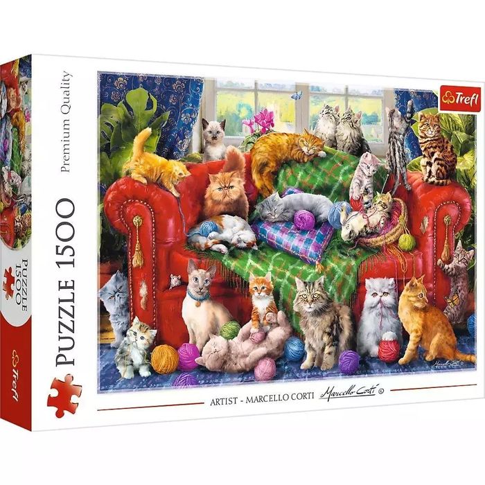 Puzzle 1500 elementów. Kociaki na sofie. Trefl