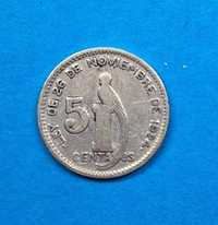 Gwatemala 5 centavo 1948, dobry stan, srebro 0,720