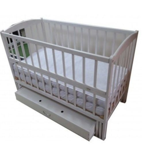 ЛІЖЕЧКО МАЯТНИК біле з ШУХЛЯДОЮ, МАТРАЦ кокос-гречка, ПОСТІЛЬ 9 елемен