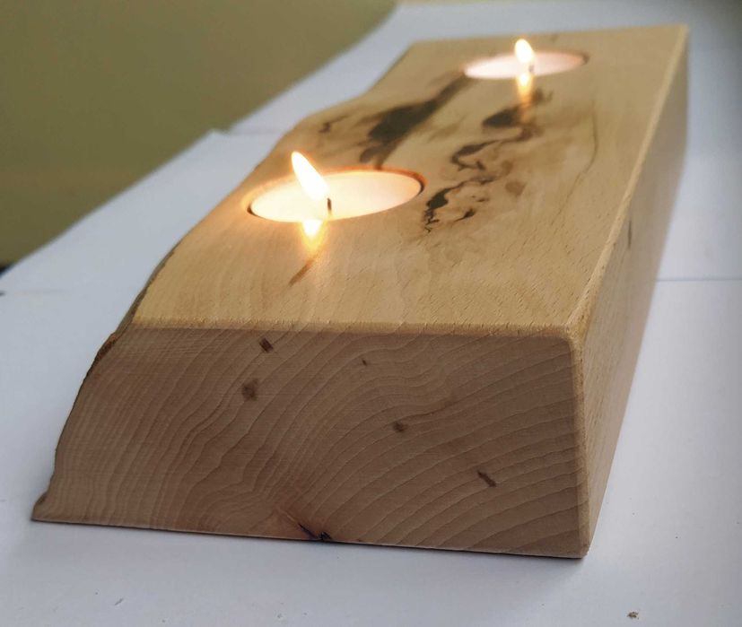 Świecznik Prezent Z Drewna Bukowego Typu Tealight 2