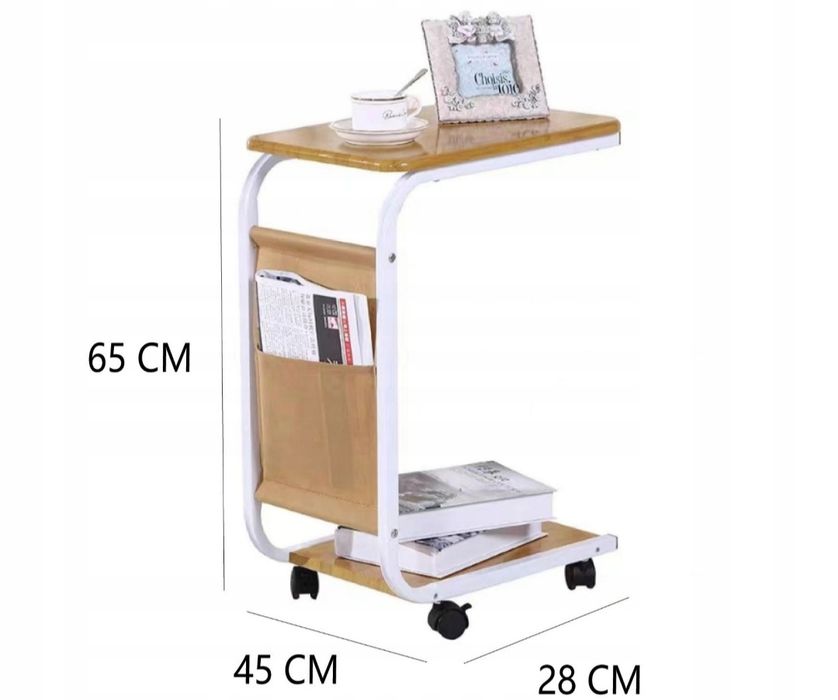Mobilny stolik kawowy / Stolik kawowy boczny na kółkach – kolor bambus