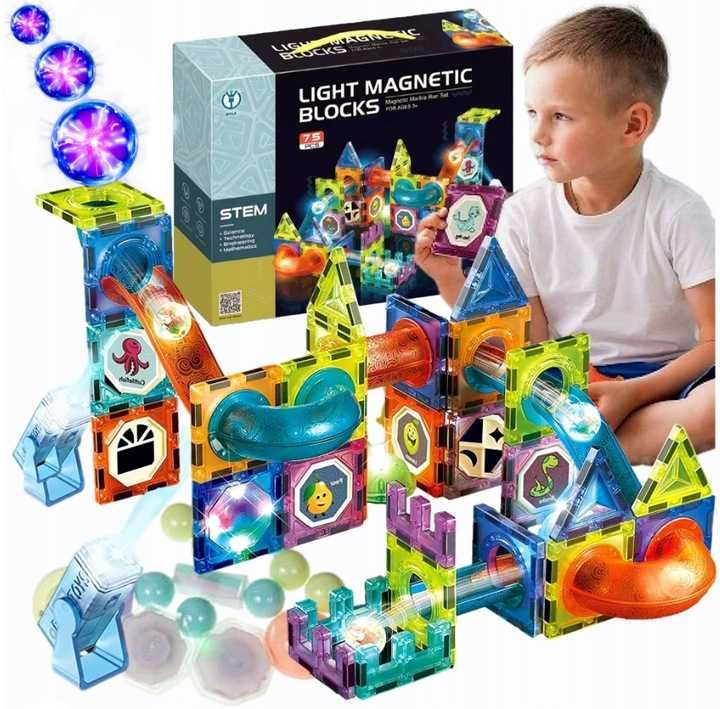 Klocki Magnetyczne Konstrukcyjne Świecący Tor Dla Dzieci Magnetic 75