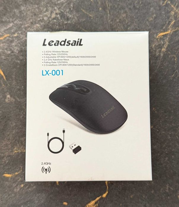 LeadsaiL Mysz bezprzewodowa 2.4 GHz z odbiornikiem USB 2400 DPI Czarna