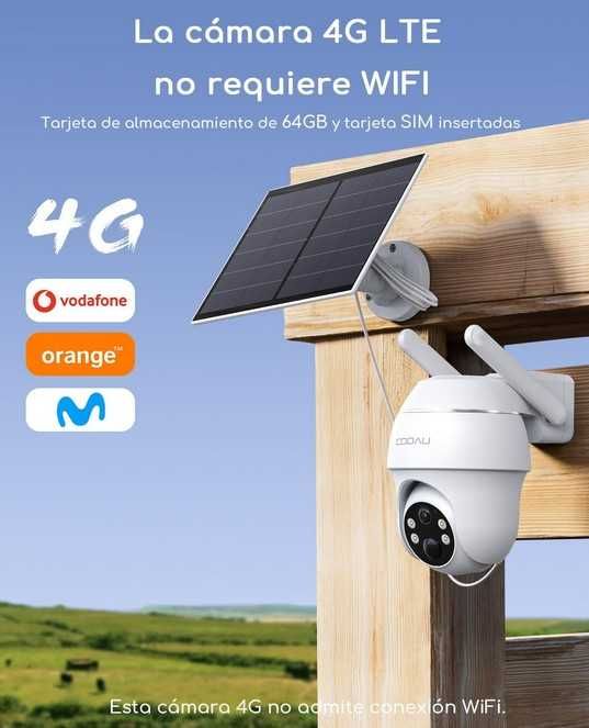 Camara de Vigilância Sem WI-FI 2K 360 IP65 Exterior Painel Solar