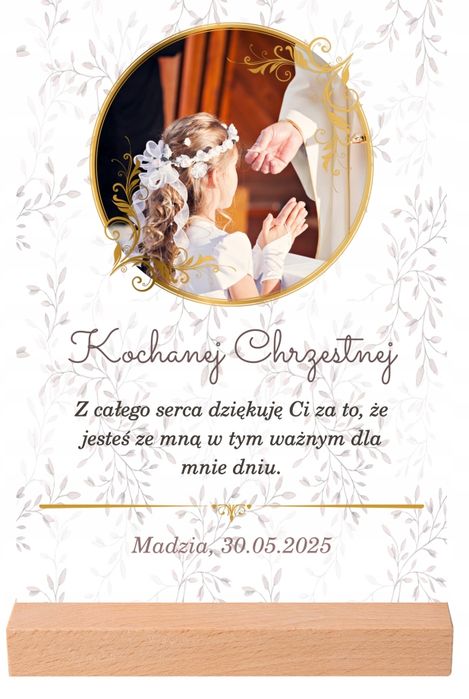 Tabliczka Statuetka Komunia Święta Podziękowania dla Chrzestnej