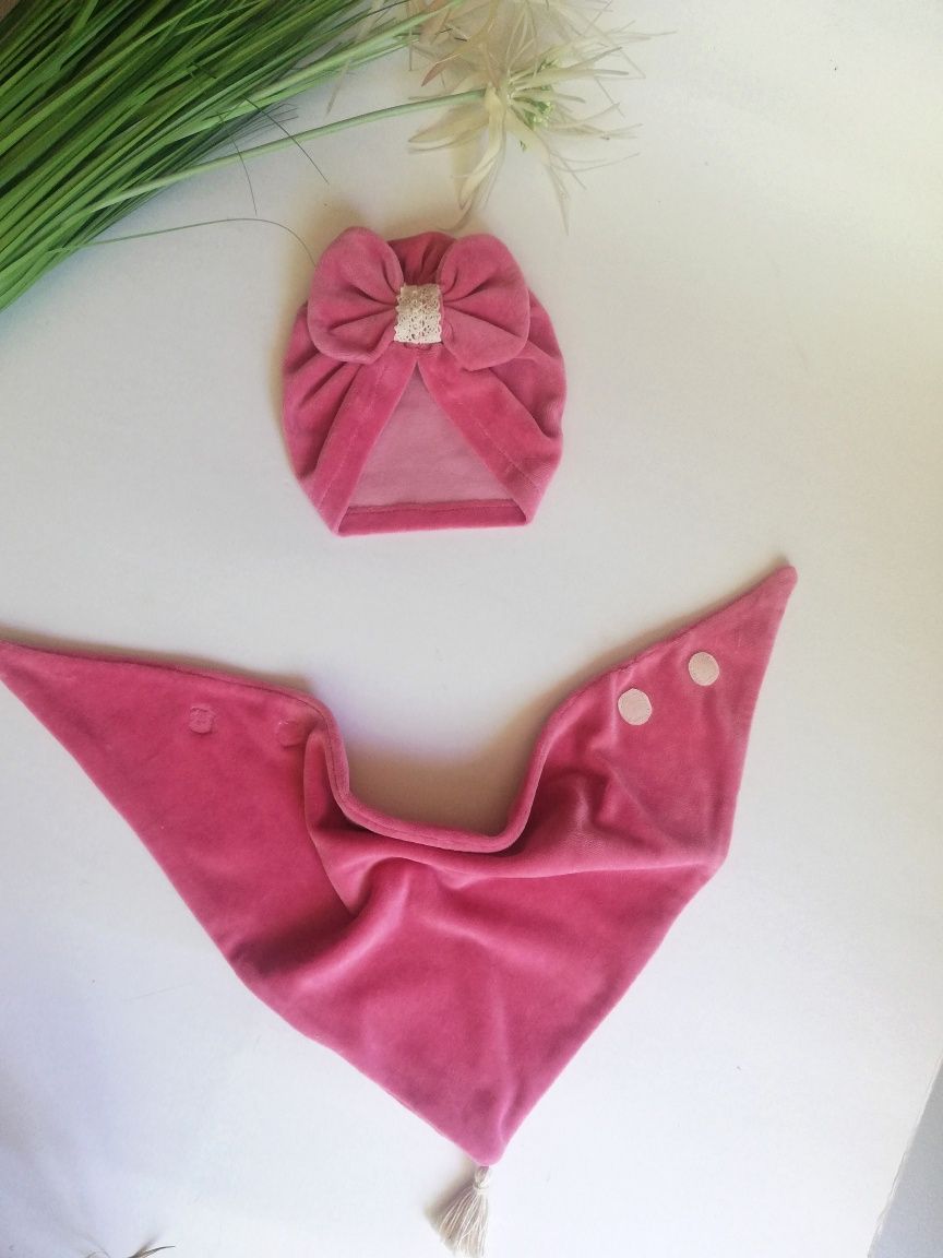Turban i chusta z chwostem welur handmade