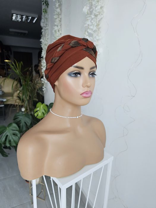 Turban czepek Gabi brąz nakrycie głowy podczas leczenia czapka