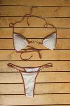 beżowe ozdobne bikini Gorglitter wiązane na szyi trójkąt stringi seksi