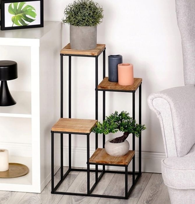 Kwietnik Stojak Na Kwiaty Rośliny Metalowy Stojący 4 Półki Loft 67Cm