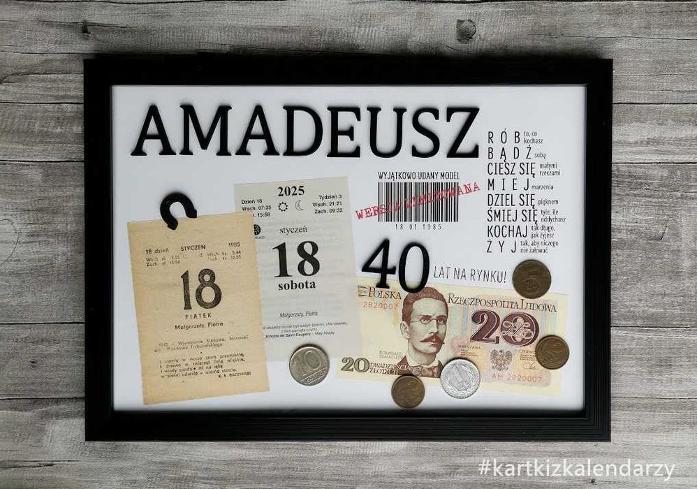 PREZENT pamiątka obraz na 40 urodziny 40 lat czterdziestka PRL