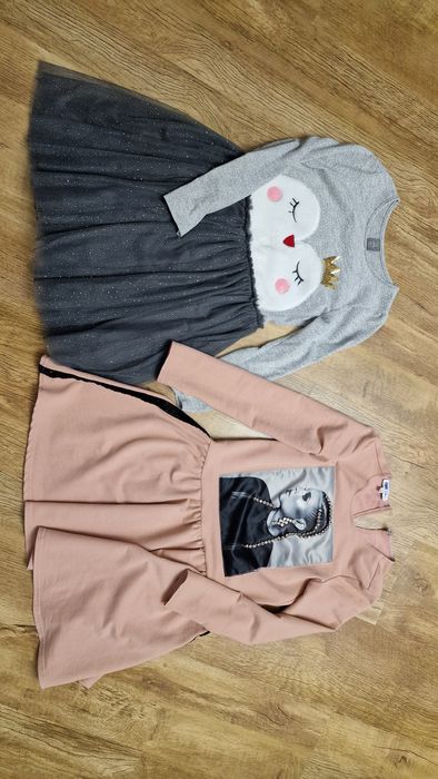 Sukienki 2sztuki 2pak długi rękaw szara i brudny róż rozm.134 święta