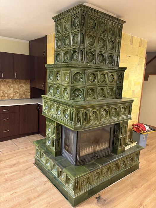 Duży piec kaflowy 230×148×122 cm — zielone kafle, wkład, Wrocław