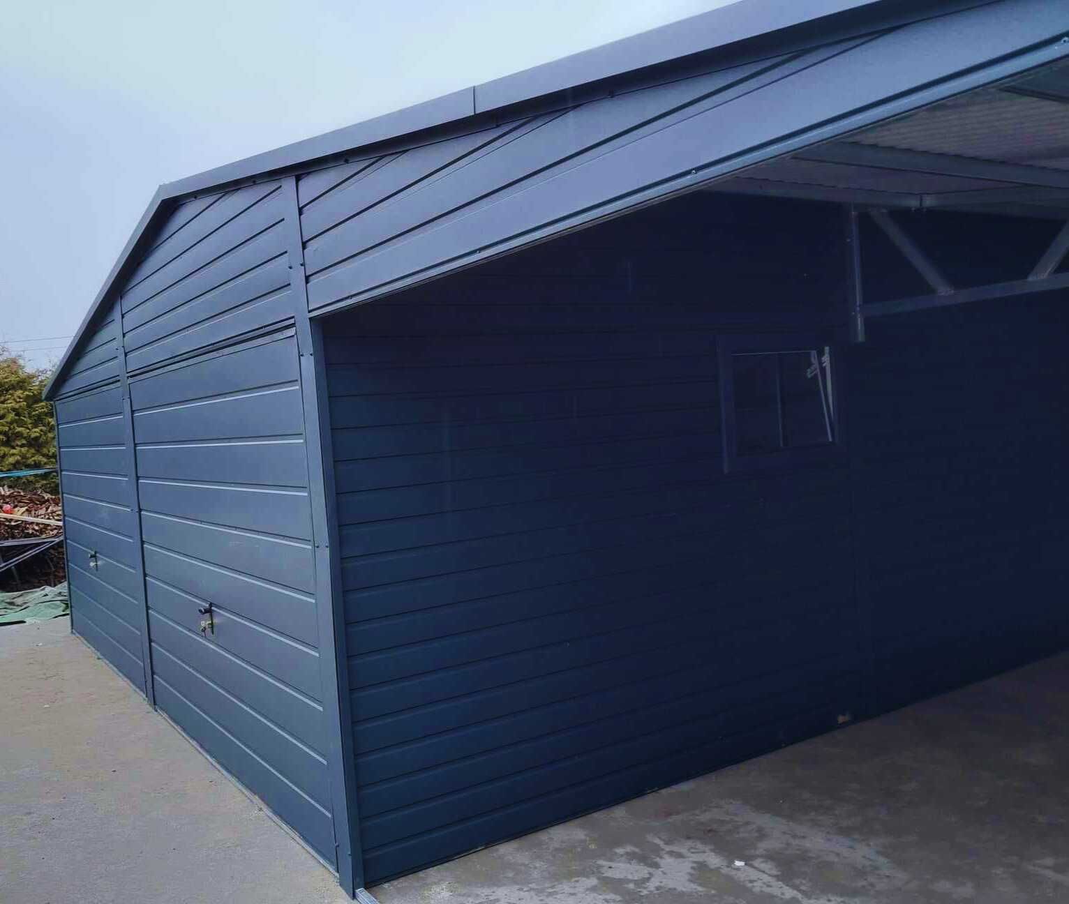 Garaż blaszany magazyn na budowe schowek garaz 9x5m z wiatą (10x5 11)