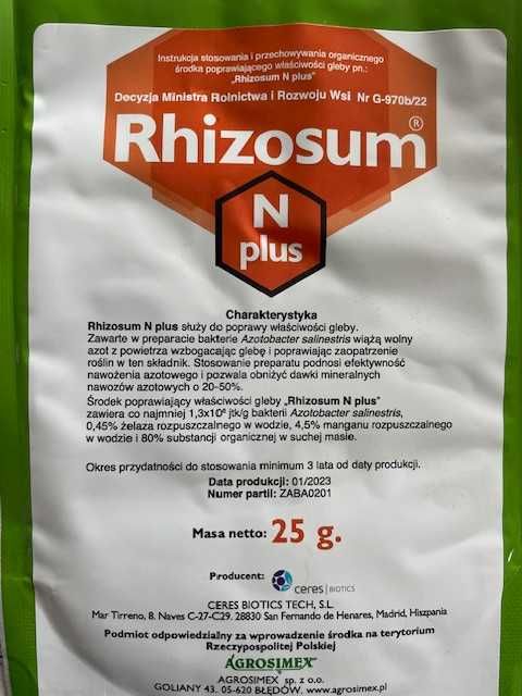 RHIZOSUM N plus 25g 1ha -bakterie azotowe. wyprzedaż + gratis