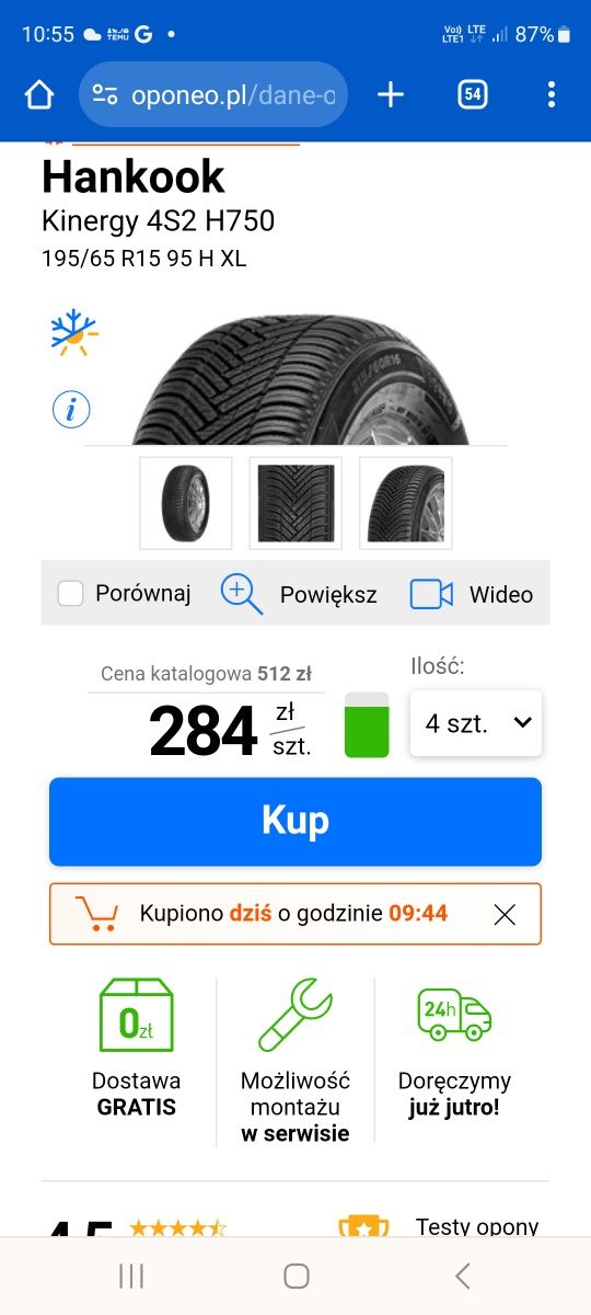 Opony całoroczne hankook kinergy 4s 195x 65x 15