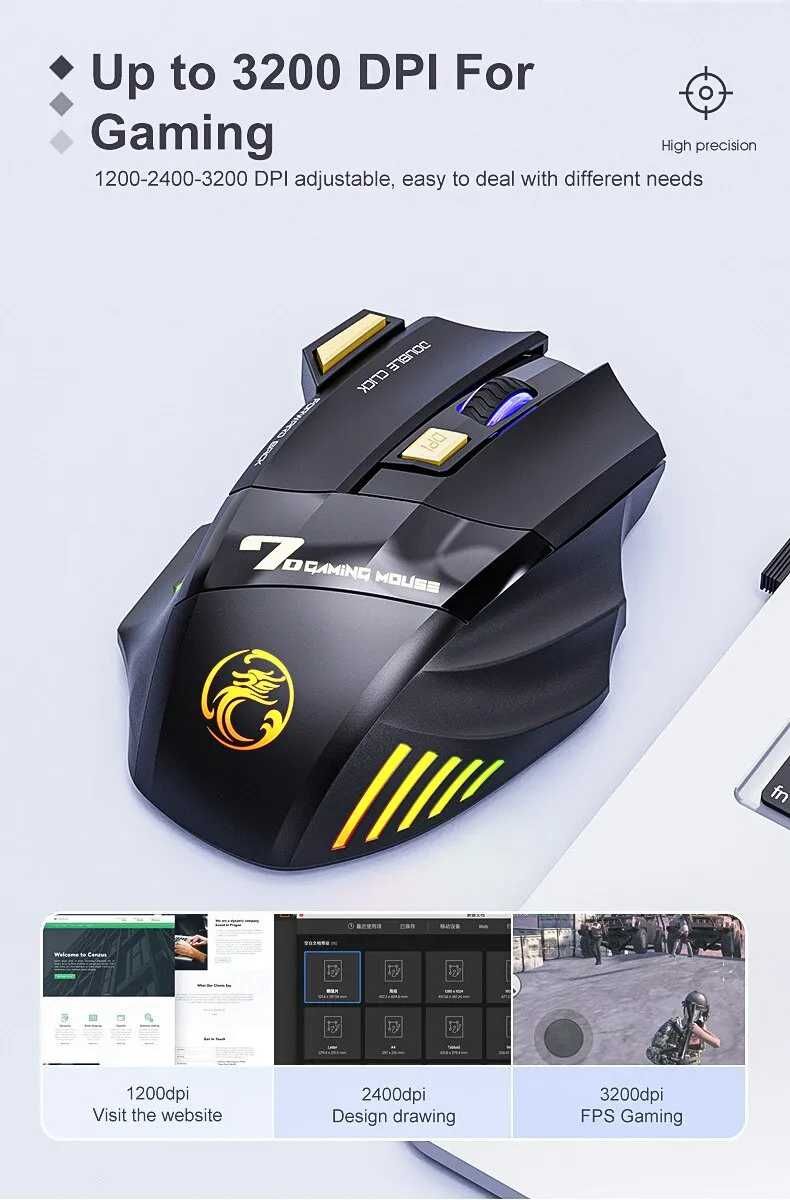 Бездротова ігрова миша iMICE GW-X7 безшумні тихі кнопки (мишка міш)