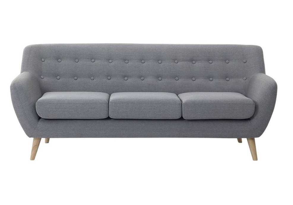 Beliani MOTALA – Sofa 3-osobowa, Szara, Styl Retro, Dębowe Nogi
