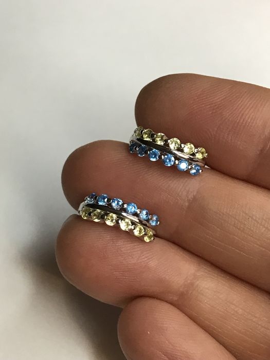 Kolczyki srebro 925 z niebieskimi żółtymi cyrkonią #kolczyki925