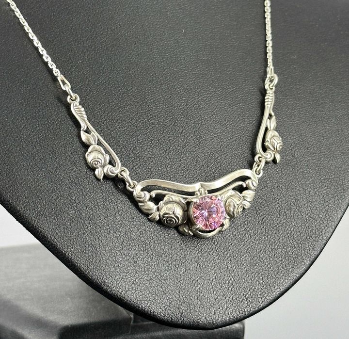 Srebro - Srebrny naszyjnik z Różowym Turmalinem - srebro próba 925
