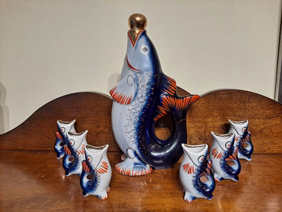 Zestaw karafka + kieliszki RYBY lata 70. ZSRR