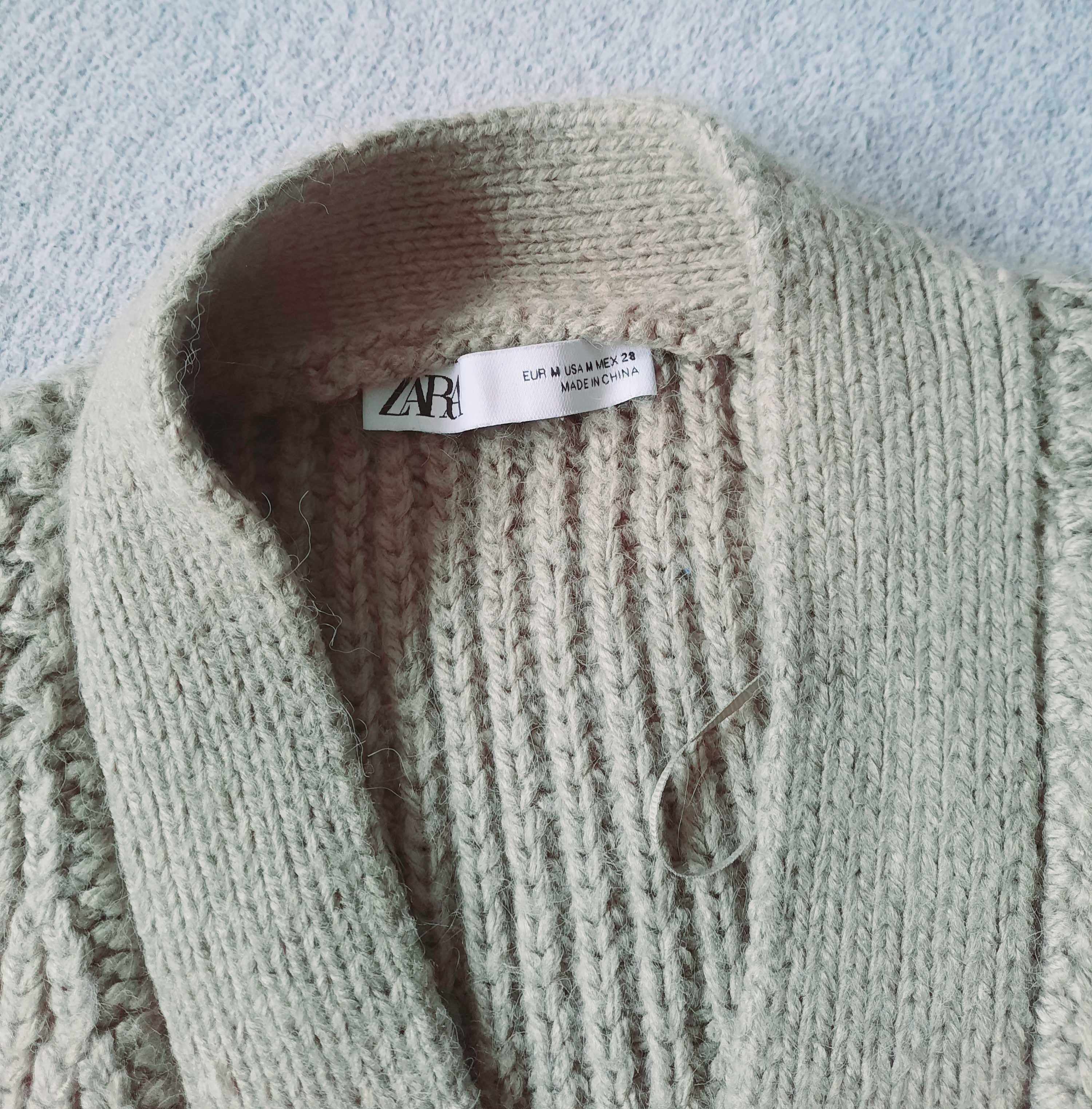 Kardigan sweter Zara M 38 szałwiowy khaki